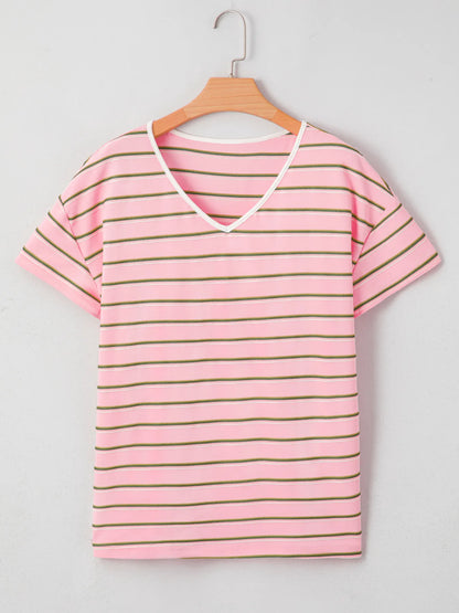Striped Casual V-Neck T-Shirt