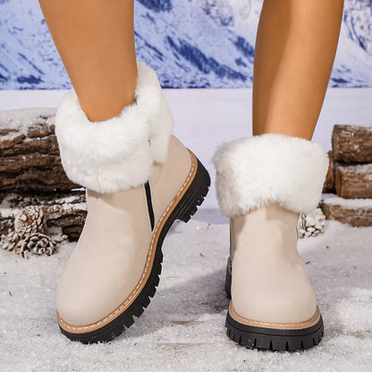 Fuzzy Ankle Boots with Zipper Detail Beige