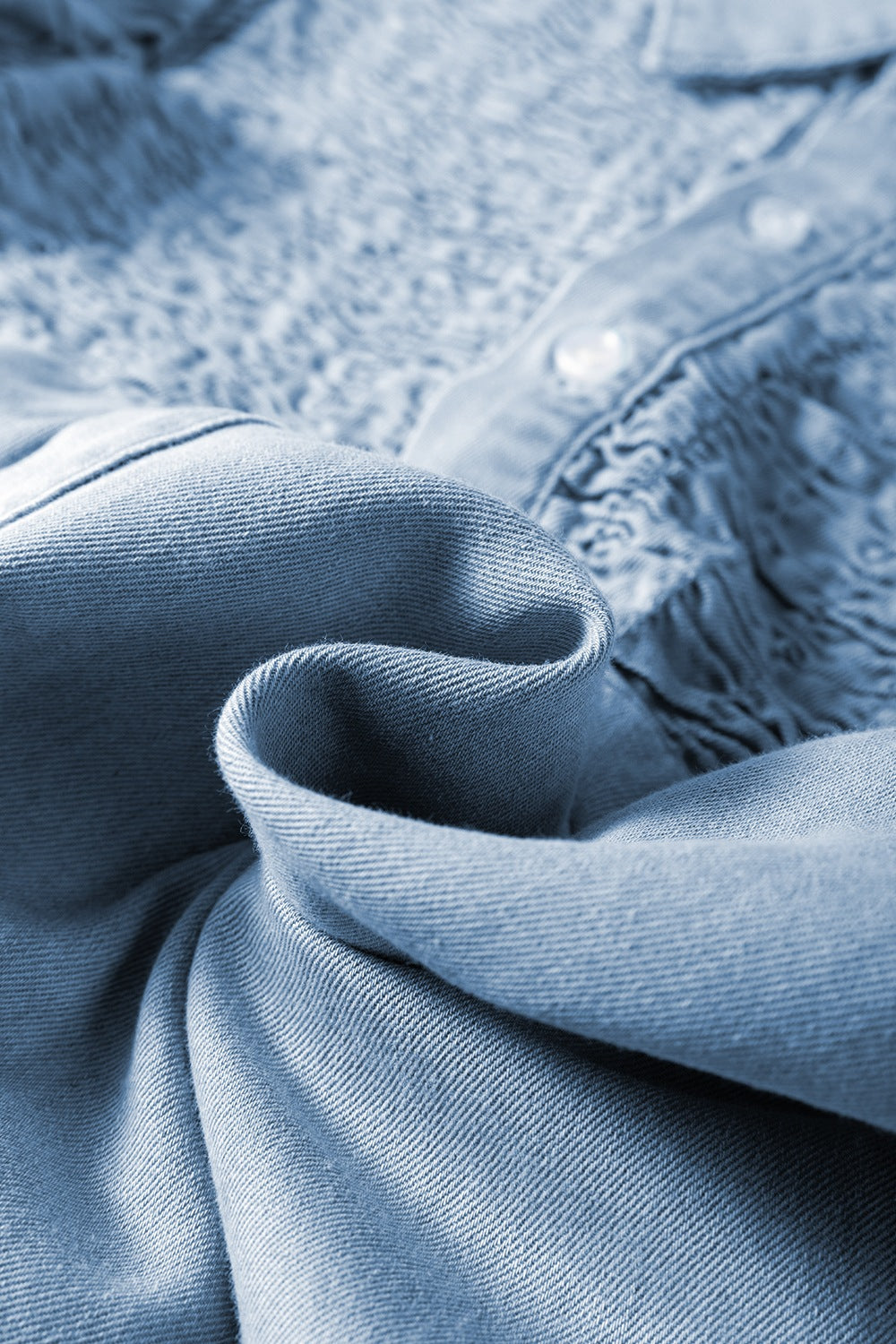 Smocked Collared Neck Cap Sleeve Denim Dress