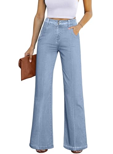Celine Jeans - Womens Wide Leg Jeans Casual Baggy High Waisted Stretch Denim Pants Iceland Blue