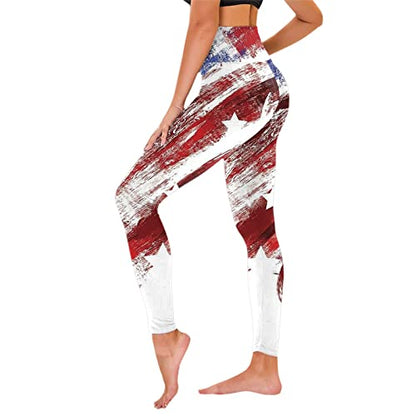 American Flag Pants - Patriotic High Waist Leggings for Women Fourth of July American Flag Patterned Compression Tights Women USA Flag Wine-d
