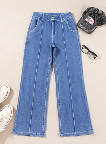 Celine Jeans - Womens Wide Leg Jeans Casual Baggy High Waisted Stretch Denim Pants