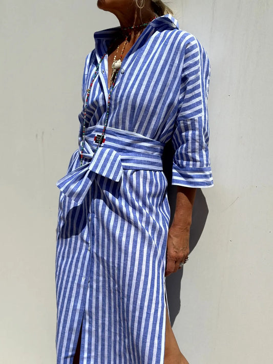 Striped Long Sleeve Shirt Dress