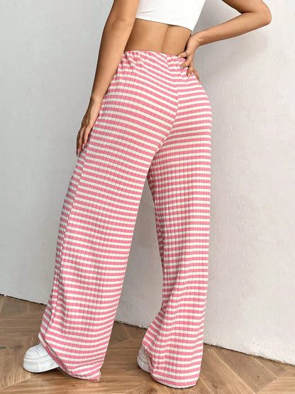 Striped Wide Leg Drawstring Pants