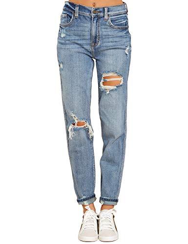 Mom Jeans - luvamia Boyfriend Jeans for Women Stretch High Waisted Ripped Distressed Mom Jeans Slim Denim Pants A Modern Blue