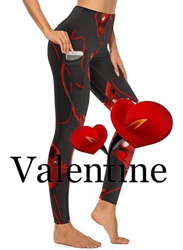 American Flag Pants - QIVICIMA Womens High Waist Workout Leggings Halloween Christmas Gym Plaid Printed Tummy Control Yoga Pants with Pockets D3 Valentine