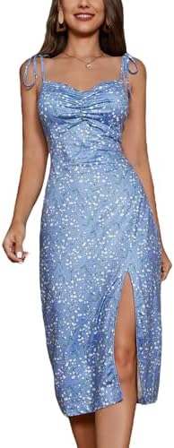 Sundresses - Floerns Women's Summer Split Thigh Spaghetti Strap Cami Midi Floral Dress Sky Blue
