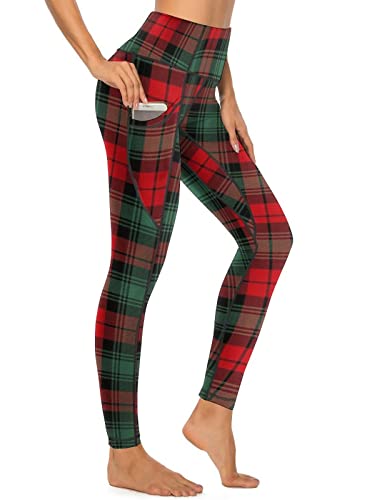 American Flag Pants - QIVICIMA Womens High Waist Workout Leggings Halloween Christmas Gym Plaid Printed Tummy Control Yoga Pants with Pockets 1 B2 Christmas