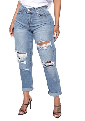 Mom Jeans - BessCops Womens Boyfriend Jeans Stretchy Ripped Distressed Denim Mom Jean Pants 64blue