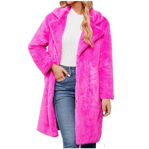 Hot Pink Fur Coat - Womens Faux Fur Long Jacket Open Front Long Sleeve Lapel Cardigans Winter Fashion Fluffy Cozy Overcoat Outerwear