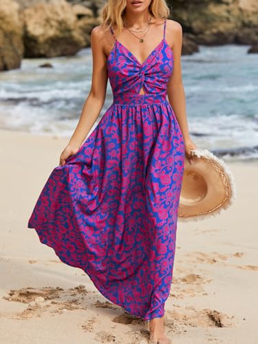 Sundresses - CUPSHE Women's Maxi Dress Floral Print Twisted V Neck Sleeveless Long Dress Summer Casual Dress
