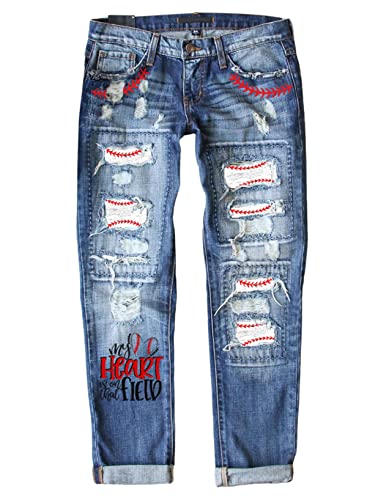 American Flag Pants - Astylish Womens Plaid Patch Ripped Boyfriend Distressed Stretch Skinny Denim Jeans with Hole G10 Blue