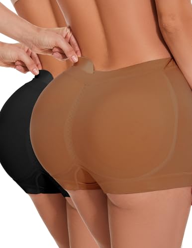 Skims Butt Pads - Butt Lifter Panties Shaperwear for Women Seamless Hip Enahncer Body Shaper Boyshort Padded Underwear 2pack（black+brown）