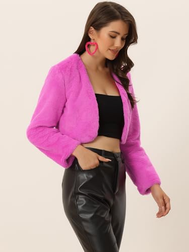 Hot Pink Fur Coat - Allegra K Womens Christmas Cropped Jacket Evening Open Front Bolero Faux Fur Shrug