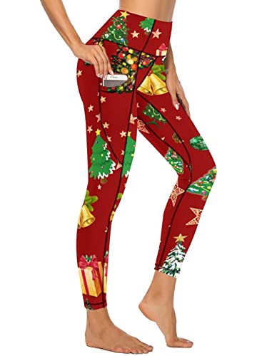 American Flag Pants - QIVICIMA Womens High Waist Workout Leggings Halloween Christmas Gym Plaid Printed Tummy Control Yoga Pants with Pockets D13 Christmas