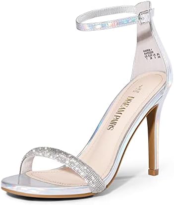 Women's Floral Ankle Strap Stiletto Heeled Sandals – Open Toe Dressy Party Shoes 7 Silver-rhinestone