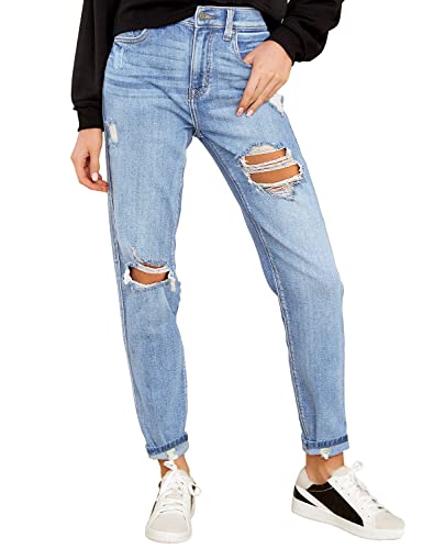 Mom Jeans - luvamia Boyfriend Jeans for Women Stretch High Waisted Ripped Distressed Mom Jeans Slim Denim Pants