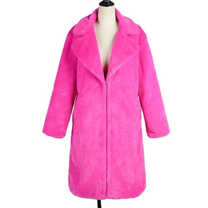 Hot Pink Fur Coat - Womens Faux Fur Long Jacket Open Front Long Sleeve Lapel Cardigans Winter Fashion Fluffy Cozy Overcoat Outerwear