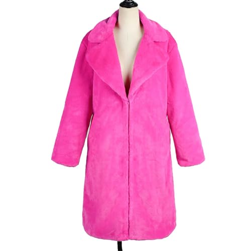 Hot Pink Fur Coat - Womens Faux Fur Long Jacket Open Front Long Sleeve Lapel Cardigans Winter Fashion Fluffy Cozy Overcoat Outerwear