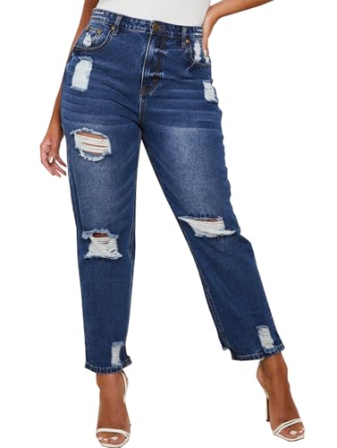 Mom Jeans - SheKiss Boyfriend Stretchy Jeans for Women Distressed Frayed High Waisted Trendy Denim Blue Jeans High Waisted Mom Jeans 768