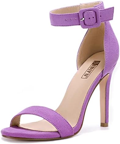 Women's Dressy Stiletto Heeled Sandals – Open Toe Ankle Strap Heels for Wedding, Party, or Homecoming Lilac Suede