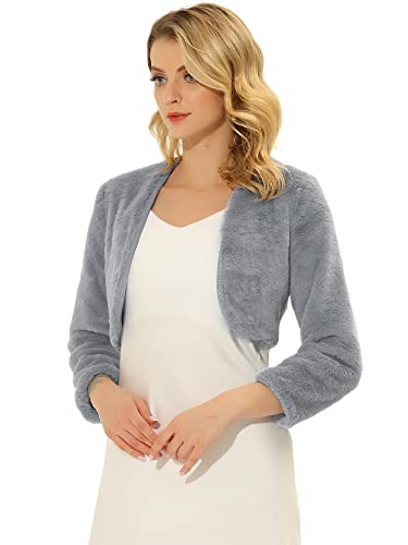 Hot Pink Fur Coat - Allegra K Womens Christmas Cropped Jacket Evening Open Front Bolero Faux Fur Shrug Gray