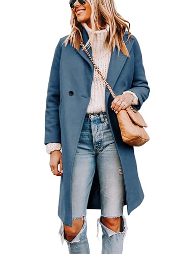 Blue Coat - Tanming Womens Notch Lapel Double Breasted Wool Blend Mid Long Pea Trench Coat