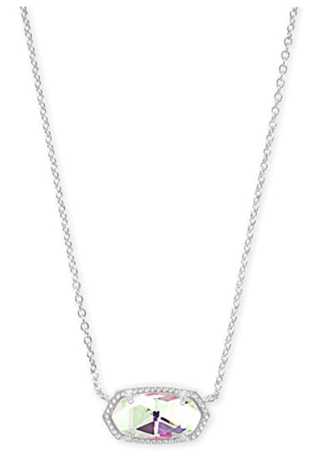 Kendra Scott Elisa Pendant Necklace - 14k Gold Plated Delicate Fashion Jewelry for Women RHODIUM - DICHROIC GLASS