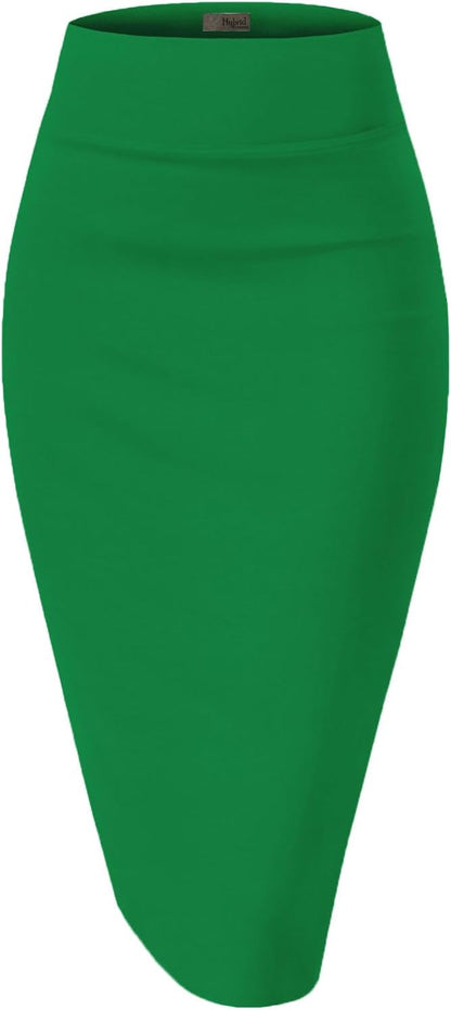 Women's High Waist Pencil Skirt - Premium Stretch Ponte Business Professional Below Knee 1073t-kelly Gree