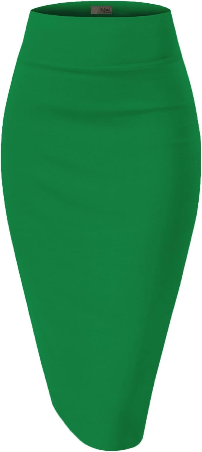 Women's High Waist Pencil Skirt - Premium Stretch Ponte Business Professional Below Knee 1073t-kelly Gree