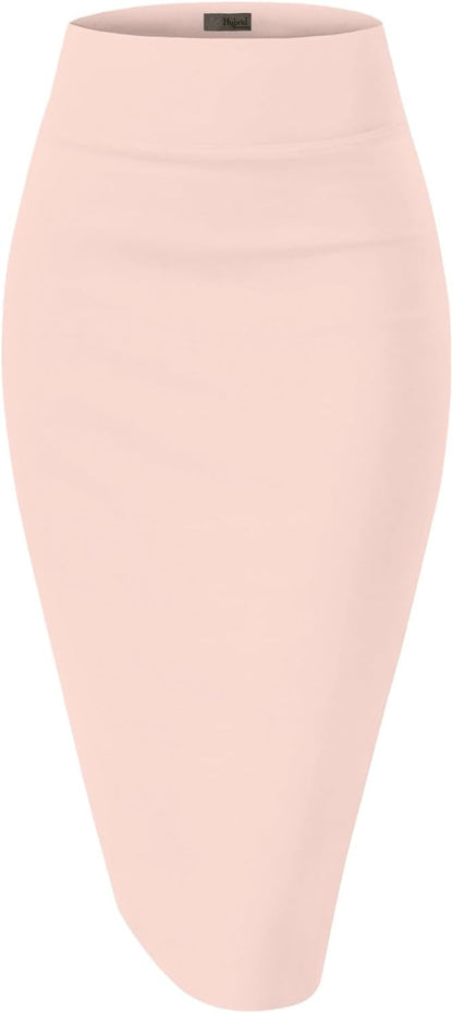 Women's High Waist Pencil Skirt - Premium Stretch Ponte Business Professional Below Knee Medium 1073t-peach