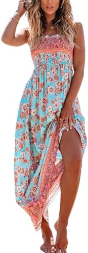 Sundresses - CUPSHE Women's Maxi Dress Ditsy Floral Smocked Summer Sundress Sleeveless Ruffled Spaghetti Straps Long Beach Formal Dress Mint Floral