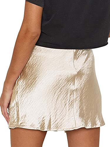 Cream Satin Skirt Outfit - LYANER Womens Satin Lace Trim Split Slit Hem Zipper High Wasit Mini Short Skirt