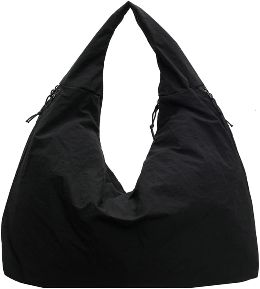 Women Slouchy Hobo Bag - Large Nylon Shoulder Crossbody Tote Handbag Black