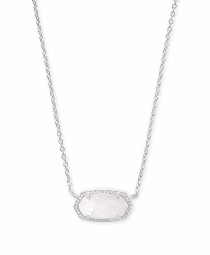Kendra Scott Elisa Pendant Necklace - 14k Gold Plated Delicate Fashion Jewelry for Women RHODIUM - WHITE OPAL