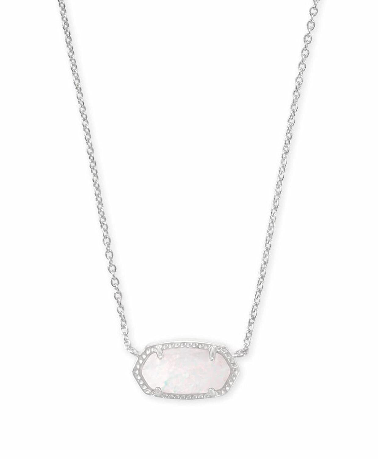 Kendra Scott Elisa Pendant Necklace - 14k Gold Plated Delicate Fashion Jewelry for Women RHODIUM - WHITE OPAL