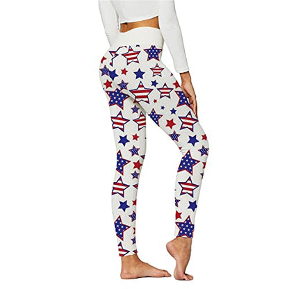 American Flag Pants - Patriotic High Waist Leggings for Women Fourth of July American Flag Patterned Compression Tights Women USA Flag White-a