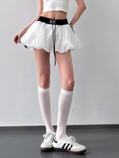 Drawstring Mini Skirt with Contrast Waistband