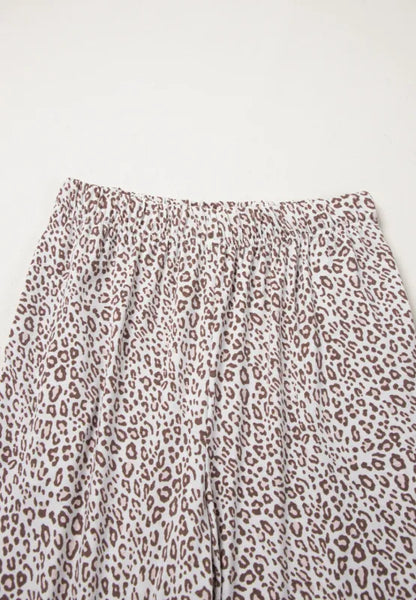 Leopard Button Down Long Sleeve Top and Pants Lounge Set