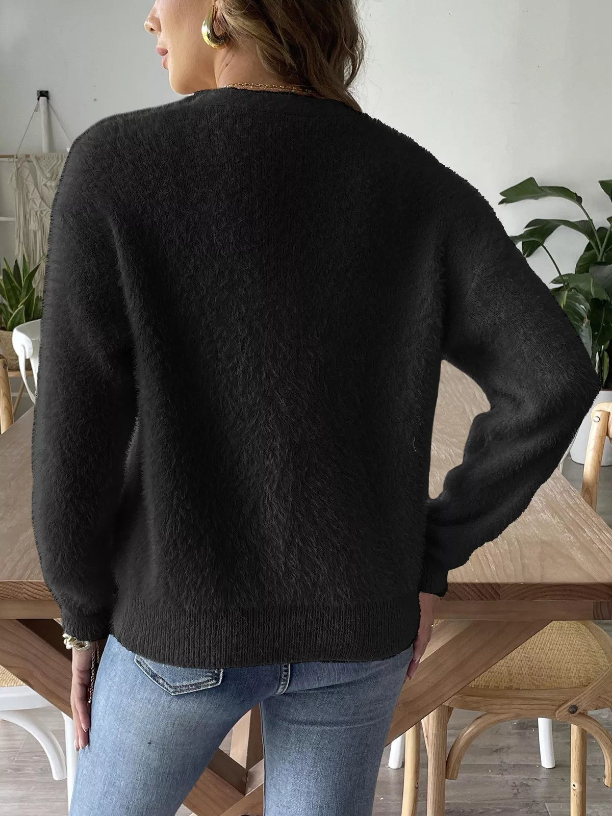 Fuzzy Knit V-Neck Cardigan