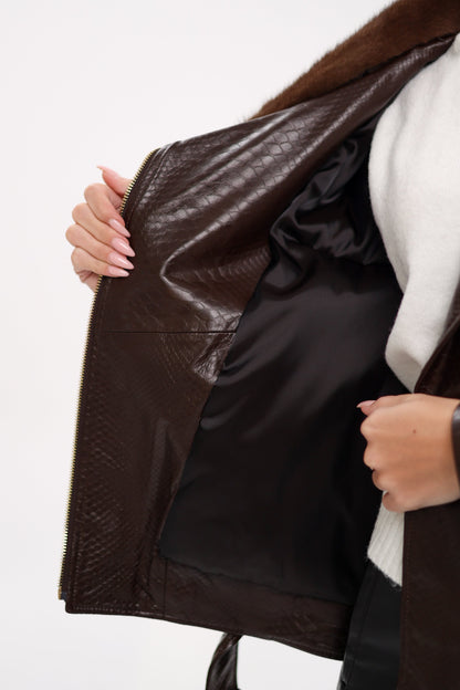 Genuine Mink Fur Embossed Leather Jacket