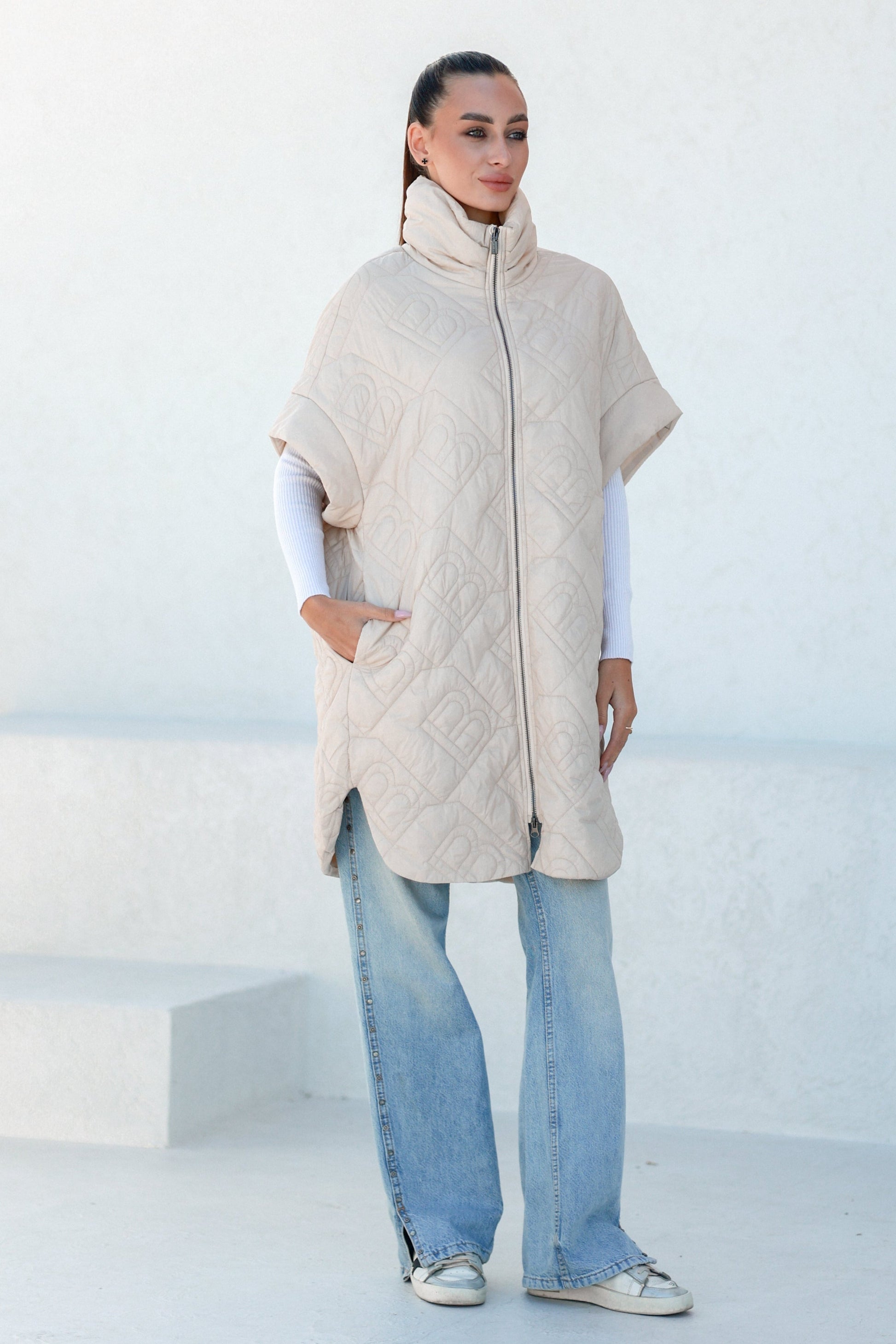 Bianca Relaxed Fit Embossed Vest Beige