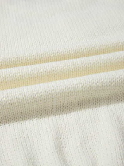 Flower Detail Round Neck Contrast Textured Puff Sleeve Sweater