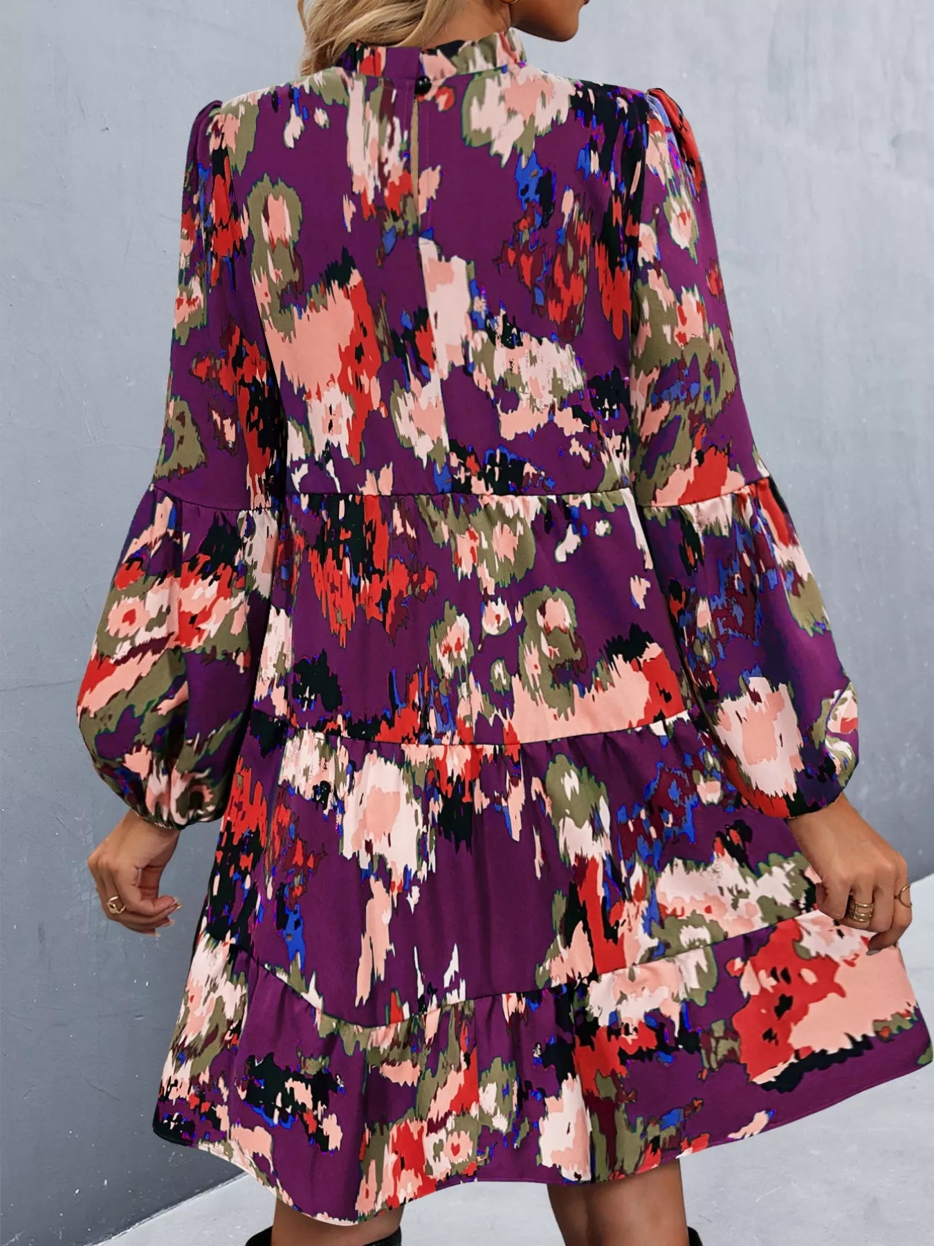 Printed Balloon Sleeve Mini Dress