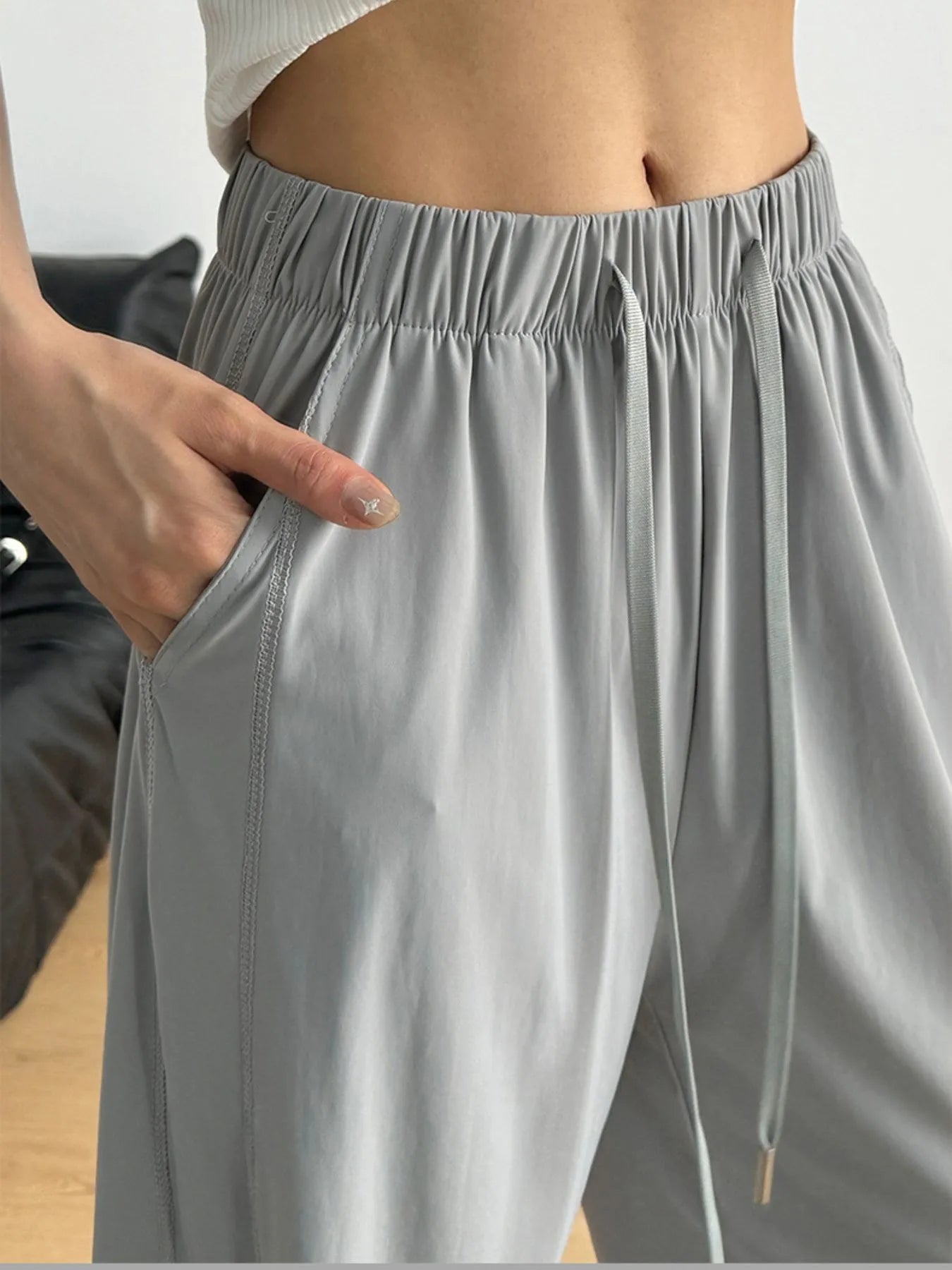 Wide-Leg Drawstring Pants