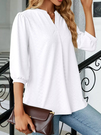 Notched 3/4 Sleeve Casual Top