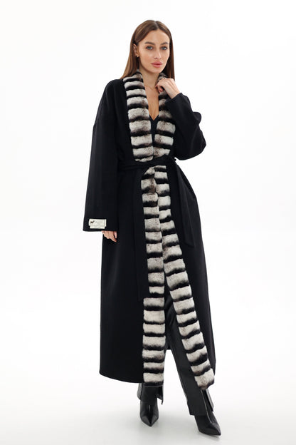 Genuine French Orylag Fur Italian Cashmere Wool Coat