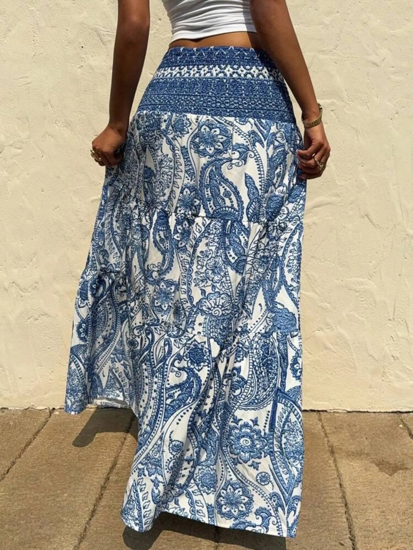 Printed Tiered Maxi Skirt