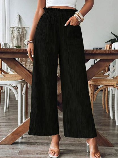 Frill Wide Leg Pants Black
