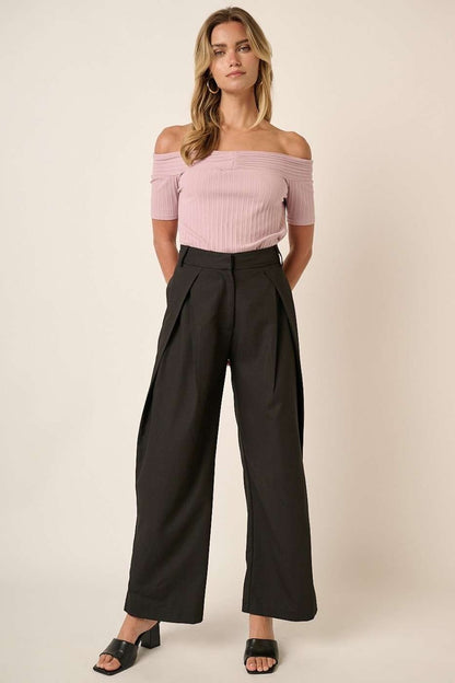 Mittoshop Deep Pleated High Waisted Wide Leg Pants Black